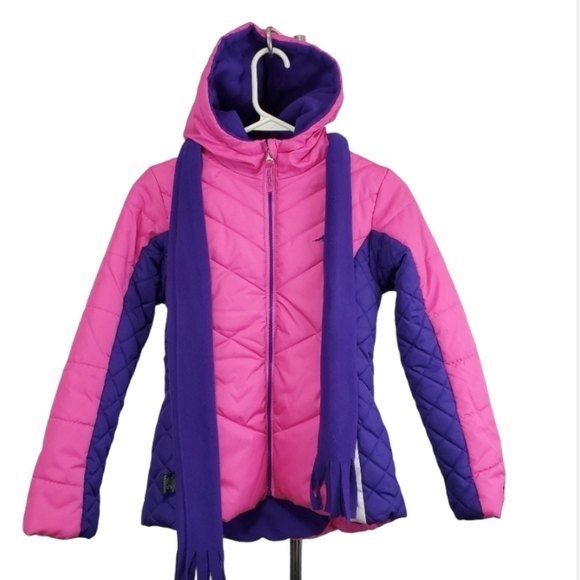 Pacific Trails Puffer hooded jacket Scarf pink Purple size M 10-12 - Picture 1 of 10